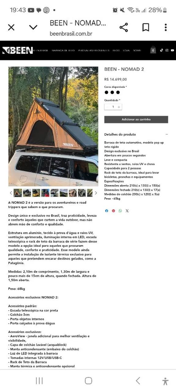 Barraca de teto rigida para carro, semi nova, NOMAD 2 da Been Brasil - Foto 2