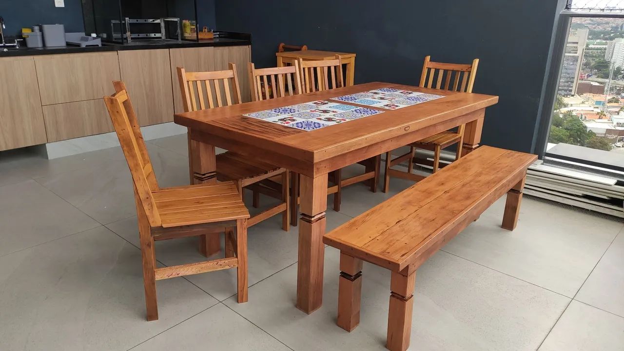 Mesa de madeira demolição com ladrilhos  - Foto 2