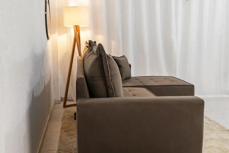 Sofá 3 Lugares Veludo Marrom Molas Ensacadas  - Foto 4