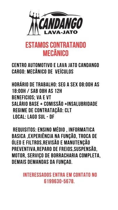 Vaga p/ Mecânico/borracharia c/ Experiência Lago Sul - Foto 2