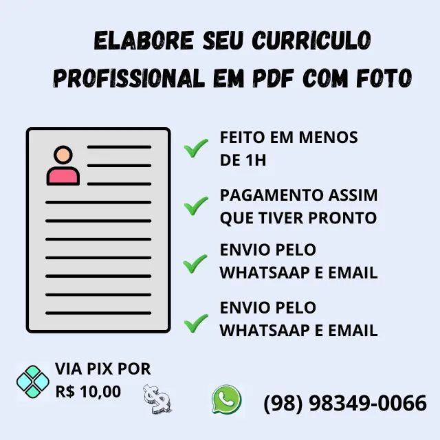 Peça Já o Seu Currículo Profissional Em PDF Com Foto 