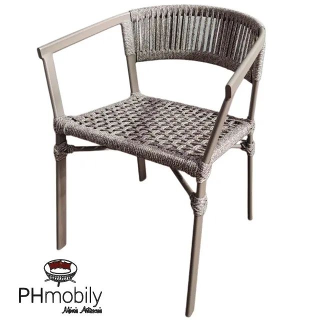 JOGO DE MESA REDONDA DE ALUMÍNIO RIPADO  COM 04 CADEIRAS DE ALUMINIO E CORDA NÁUTICA - Foto 2