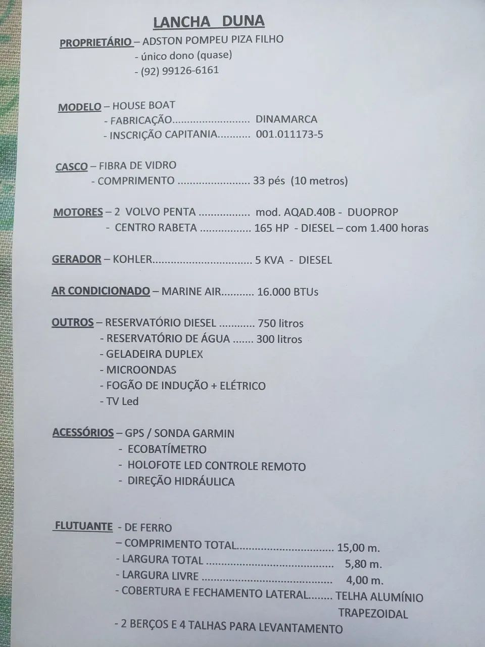 LANCHA FIBRA CORONET 33 PÉS HOUSEBOAT - Foto 2