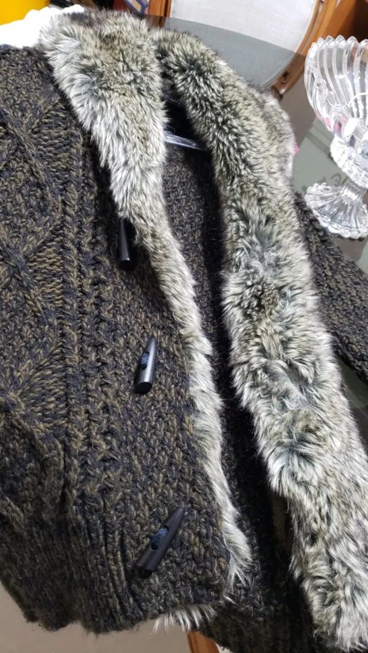 Casaco de Tricô Zara com Pele - Foto 2