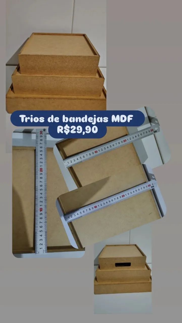Trio de bandejas MDF cru