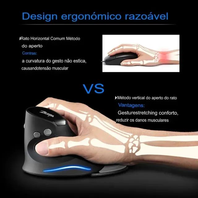 Mouse Com Fio Vertical Ergonômico Com LED Fire Phoenix D-m6 Preto - Foto 3