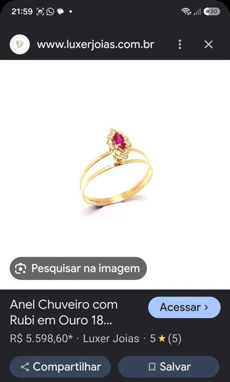 Anel Ouro 18k com 10 diamantes e rubi - Foto 3