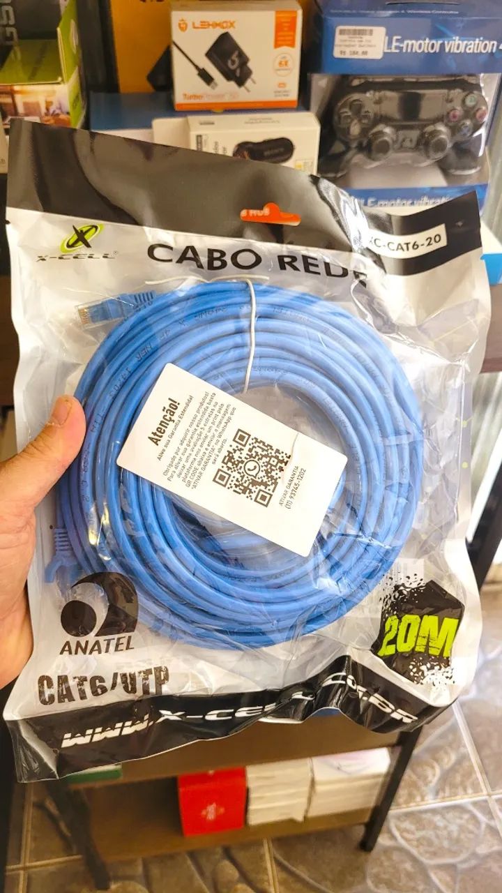 Cabo de rede 20m, velocidade 1Gbps, Rj45, novo, lacrado, com garantia!