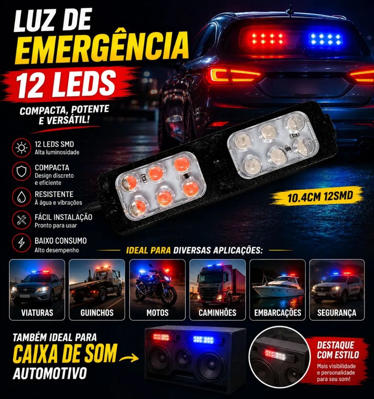 Strobo intermitente vermelho e azul 12v