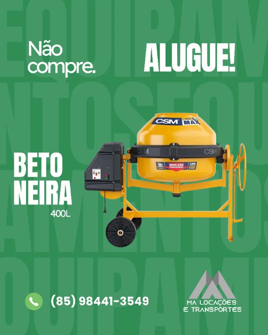 ALUGUEL DE BETONEIRA 400l