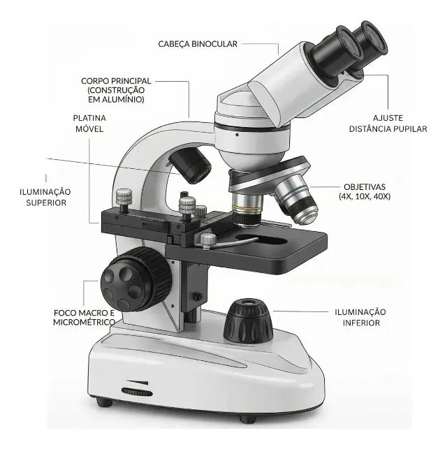 Microscópio Biológico Binocular Optico Profissional Estudant Branco 5v - Foto 5