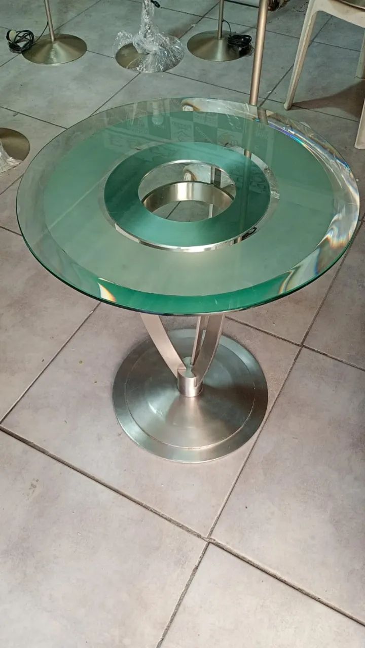 Mesa Lateral Inox Escovado com Vidro Temperado 60cm - Base Tripé Moderna - Foto 2