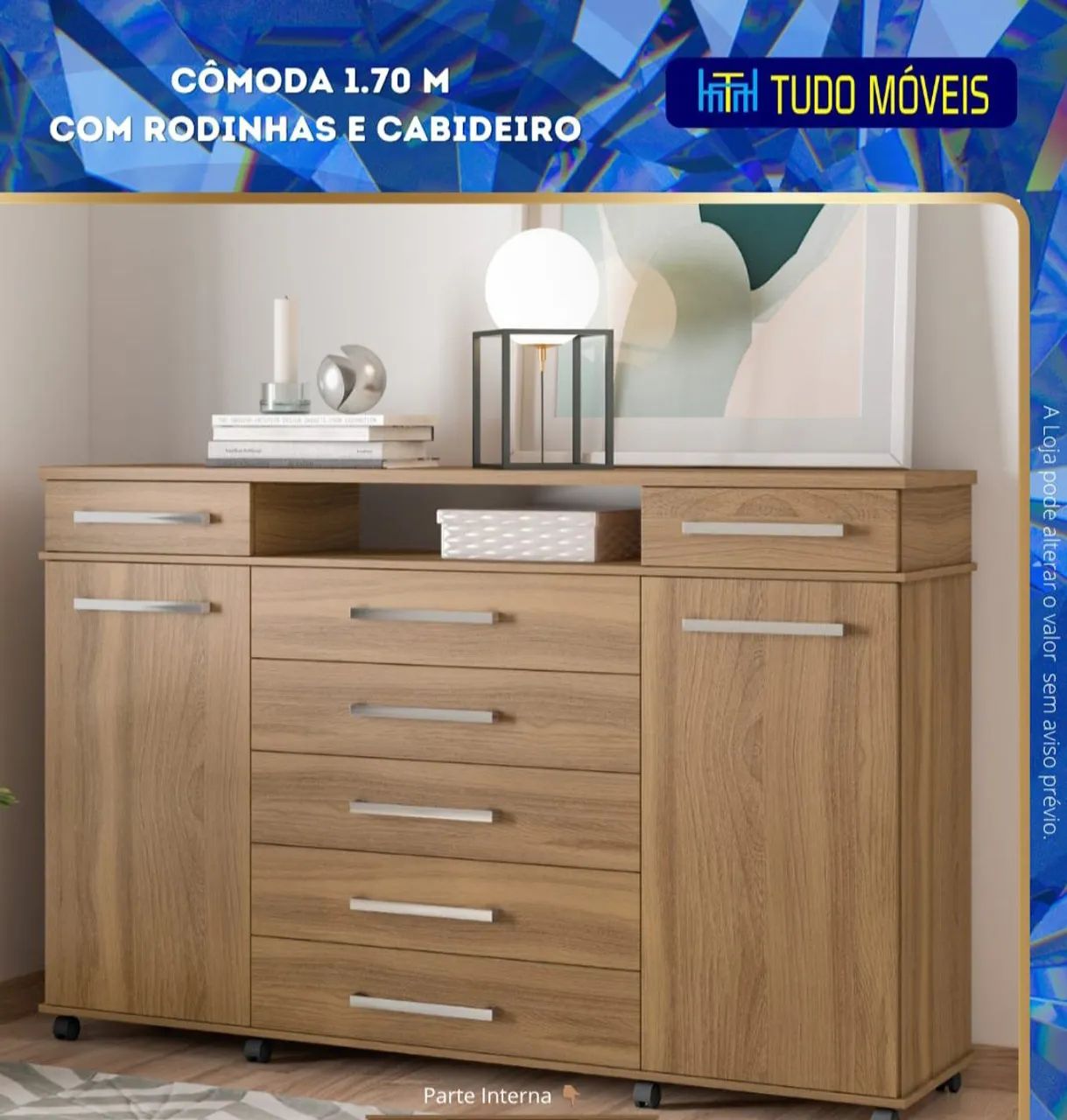 CÔMODA 7 GAVETAS E 2 PORTAS/ COM CABIDEIRO E RODINHAS. - Foto 2