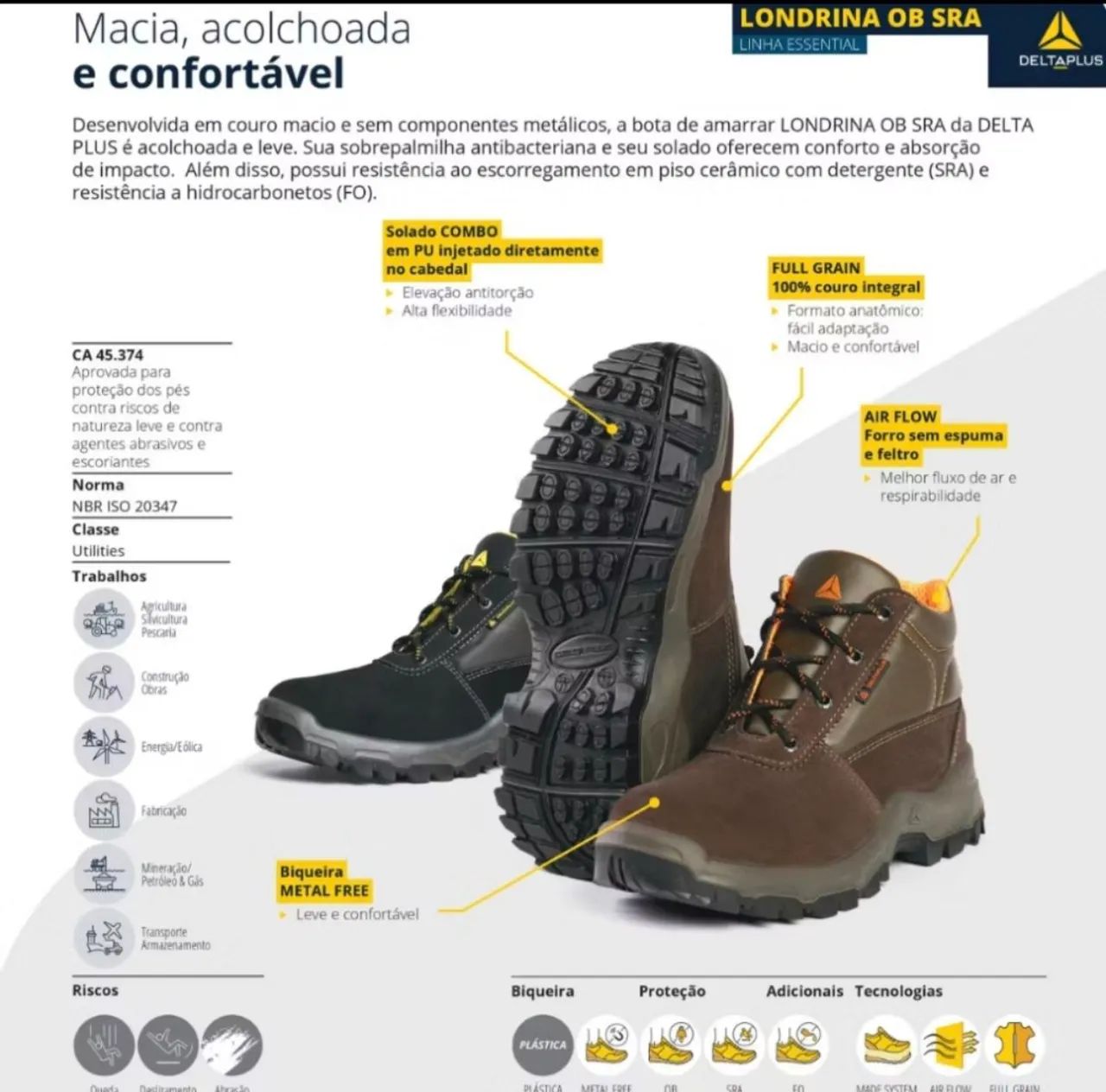 BOTA DELTA PLUS LONDRINA ORIGINAL - RESISTÊNCIA MÁXIMA (TAM 43) - Foto 4