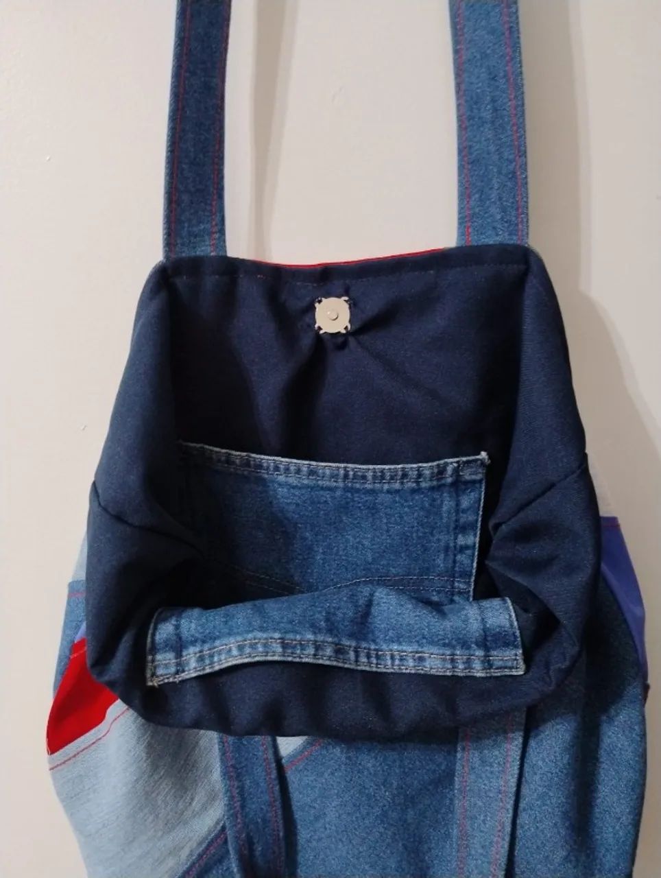 Bolsa Jeans e tecido Artesanal - Foto 4