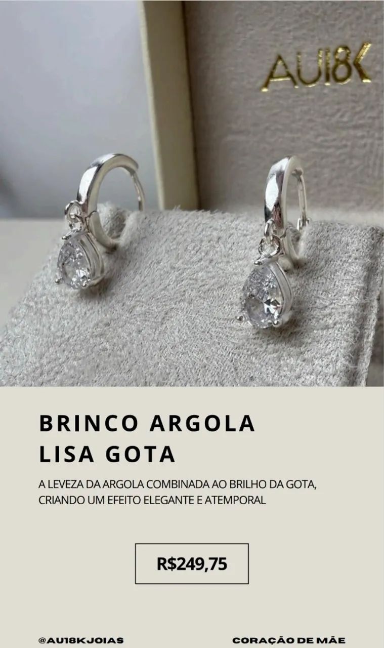 Brinco Argola Lisa Gota em Prata 925