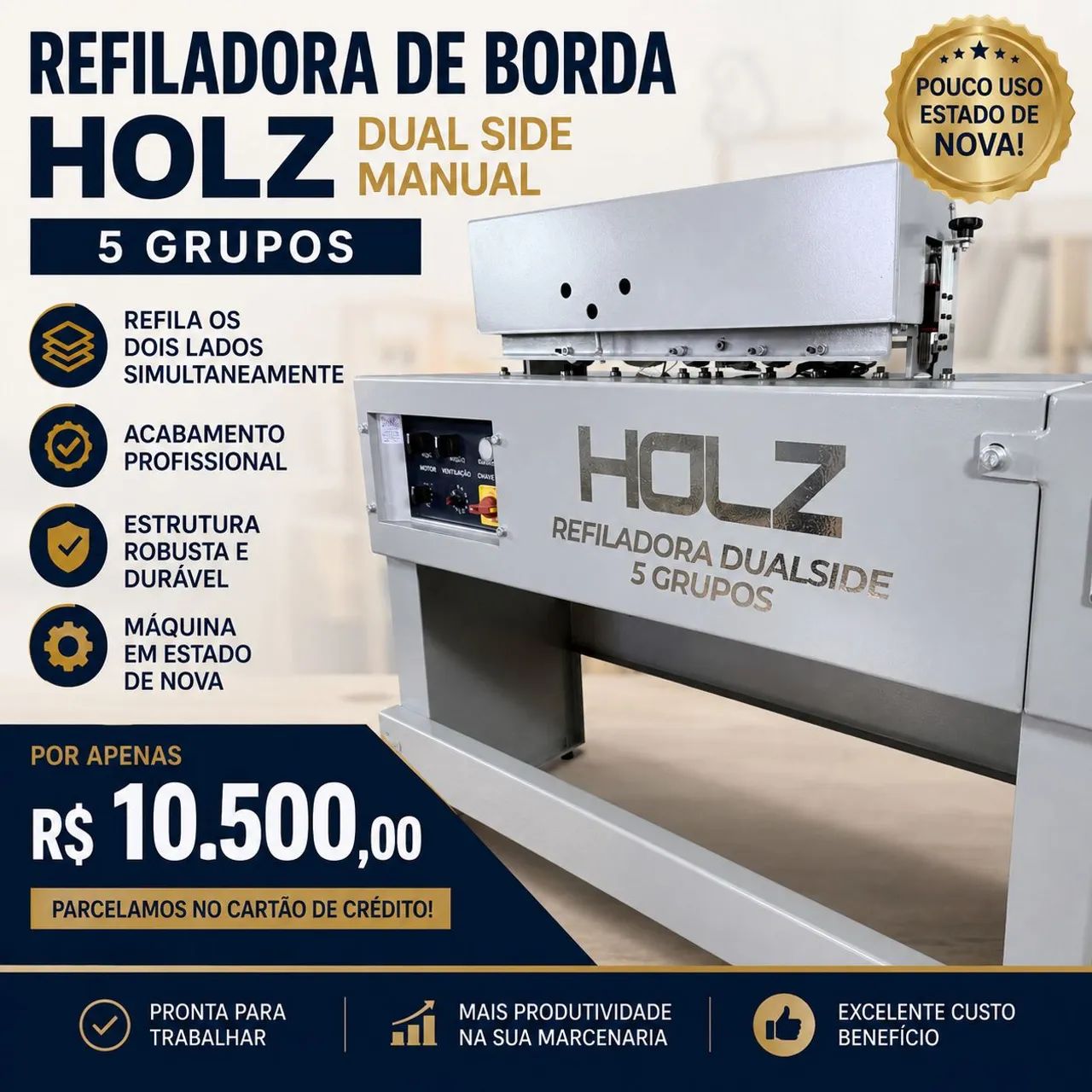 Refiladora de Borda HOLZ Manual 5 Grupos - Pouco Uso