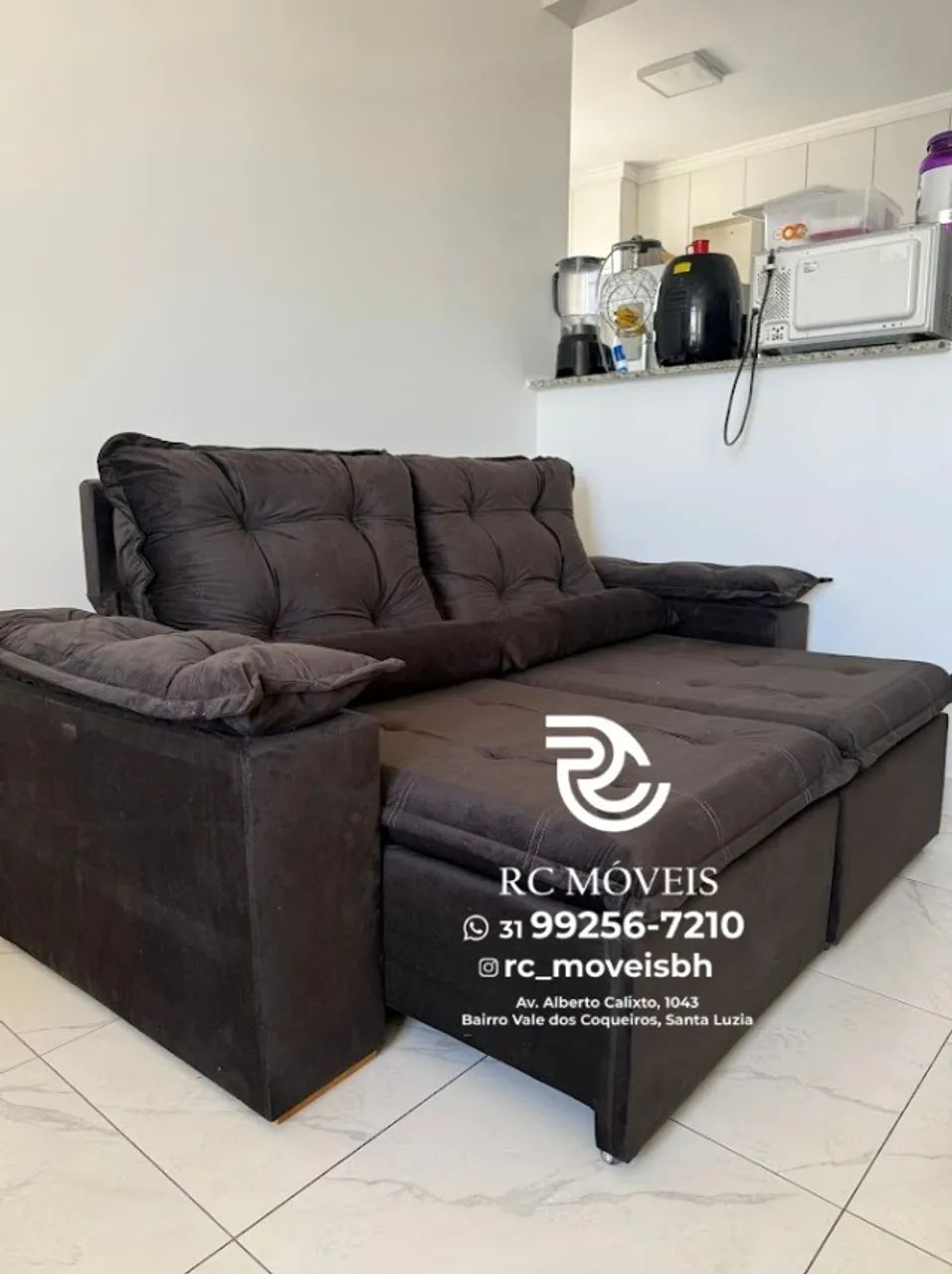 Sofá Retrátil e Reclinável 2m pillow 16cm  - estofamento tecido veludo - Foto 4
