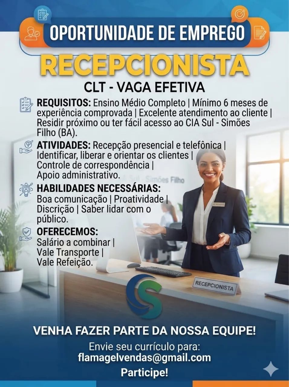 Recepcionista/atendimento cliente