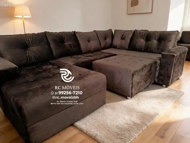 Sofá de Canto 3,10m Chaise e Puff Veludo Verde D33 Aconchegante - Foto 5