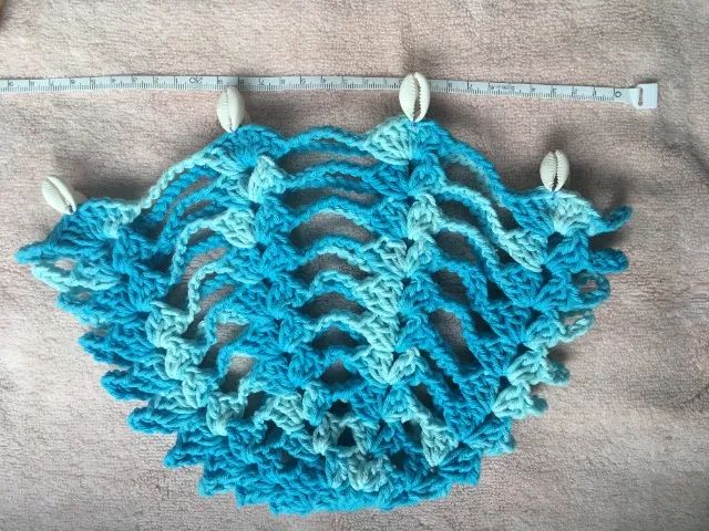 Headpiece / Touca de Crochê Azul Mesclado com Búzios - Foto 3