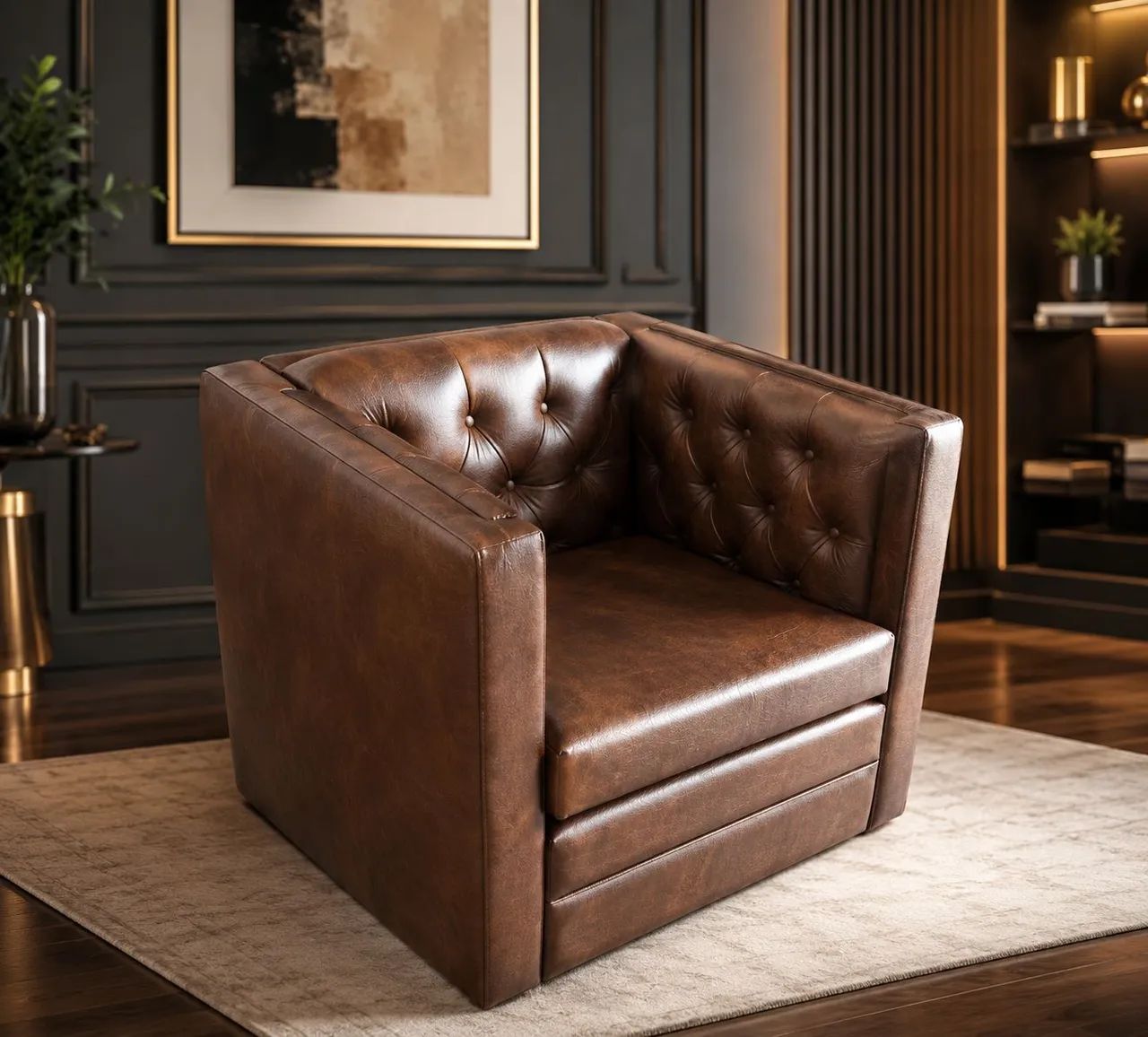 Poltrona Decorativa em Couro Marrom - Foto 3