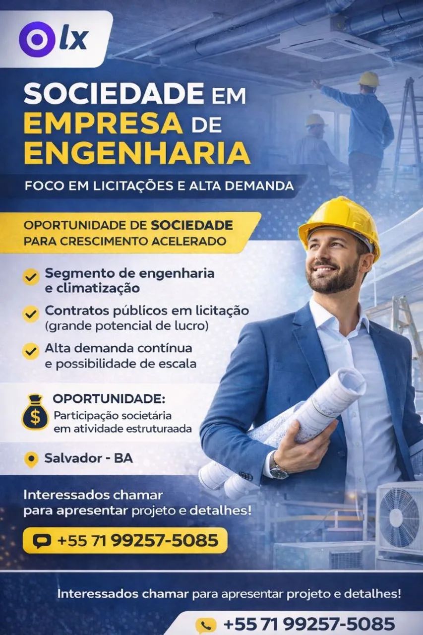Sociedade em empresa de engenharia com foco em licitações e alta demanda