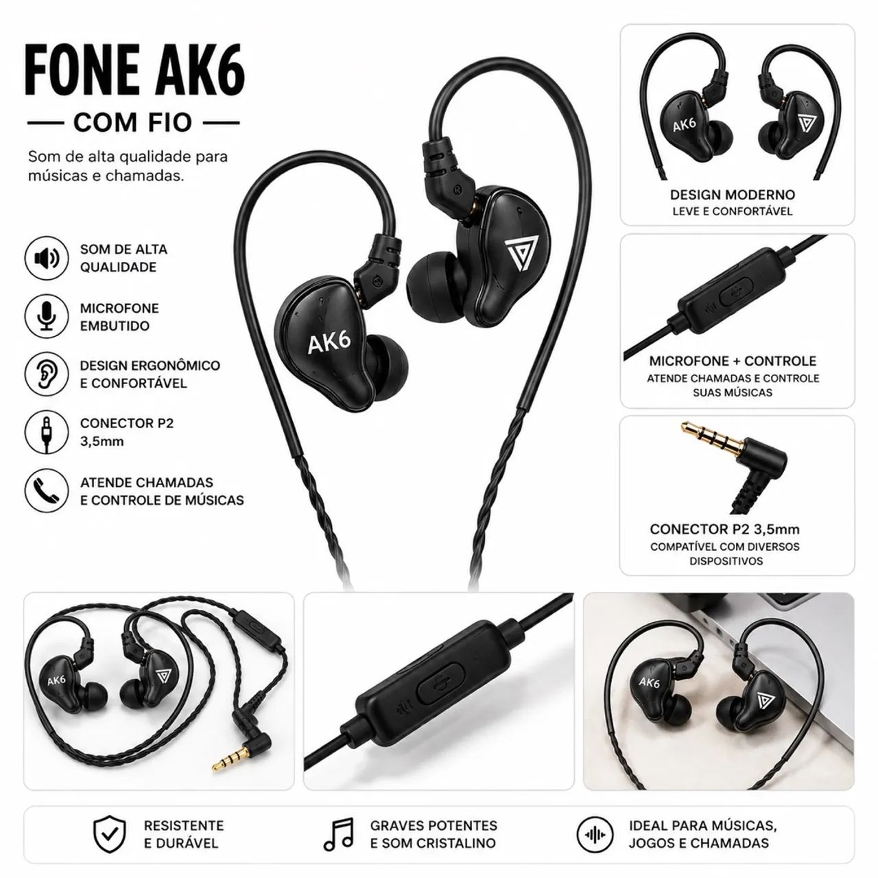 Fone AK6 com fio