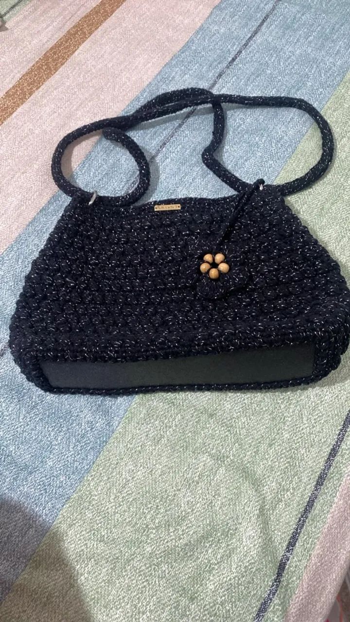 Bolsa Malta Preta em Fio de Algodão - Transversal e Ombro - Foto 2