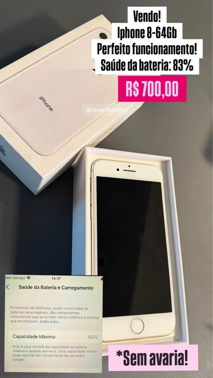 Iphone 8- 64GB Perfeito Funcionamento - Celulares e Smartphones