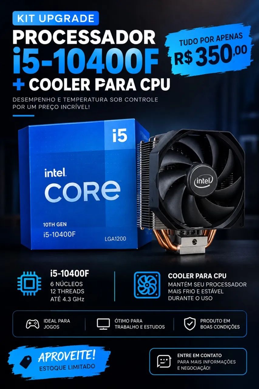 Processador Intel Core i5-10400F + Cooler CPU - R$ 350 - Peças de