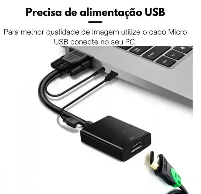 Cabo Conversor VGA para HDMI FY-550 com Áudio Integrado - Foto 3