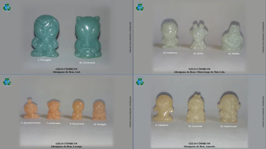 35 miniaturas. GELO-CÓSMICOS, Coca-Cola, 2000. Monstrengo do Mal e Alienígenas do Bem.