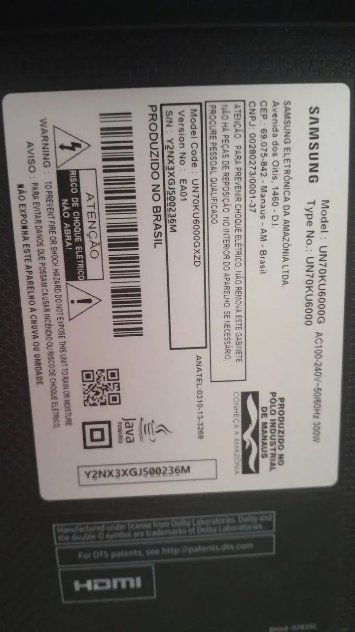 TV samsung com defeito 