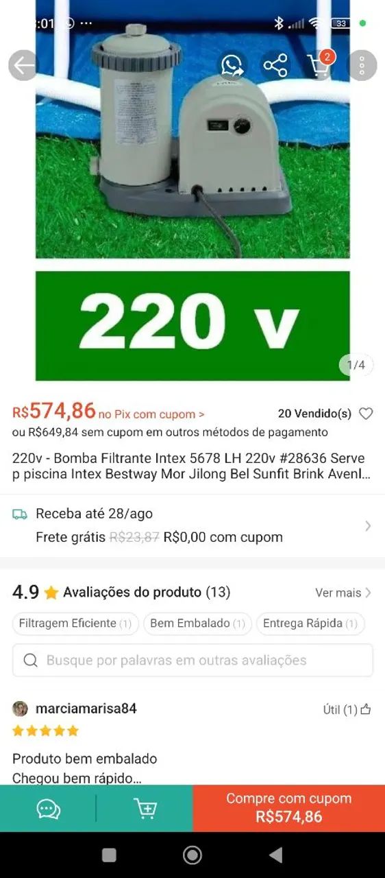 Piscina Intex 6700 litros com Bomba e produtos. - Foto 4