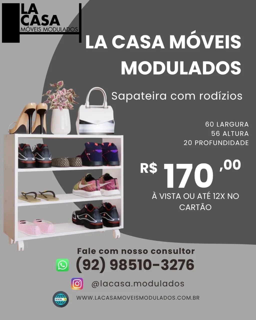Sapateira com rodízios 