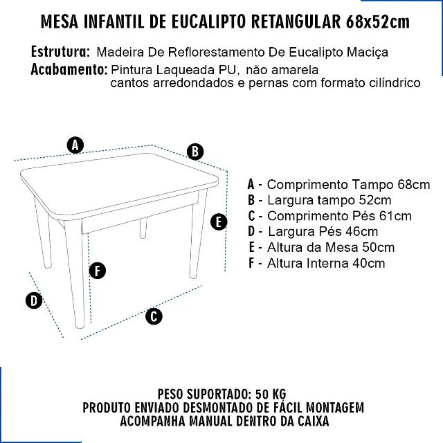 Mesa Mesinha Feita de Elcalipto Infantil Branca Modelo Bélgica Retangular - Foto 4