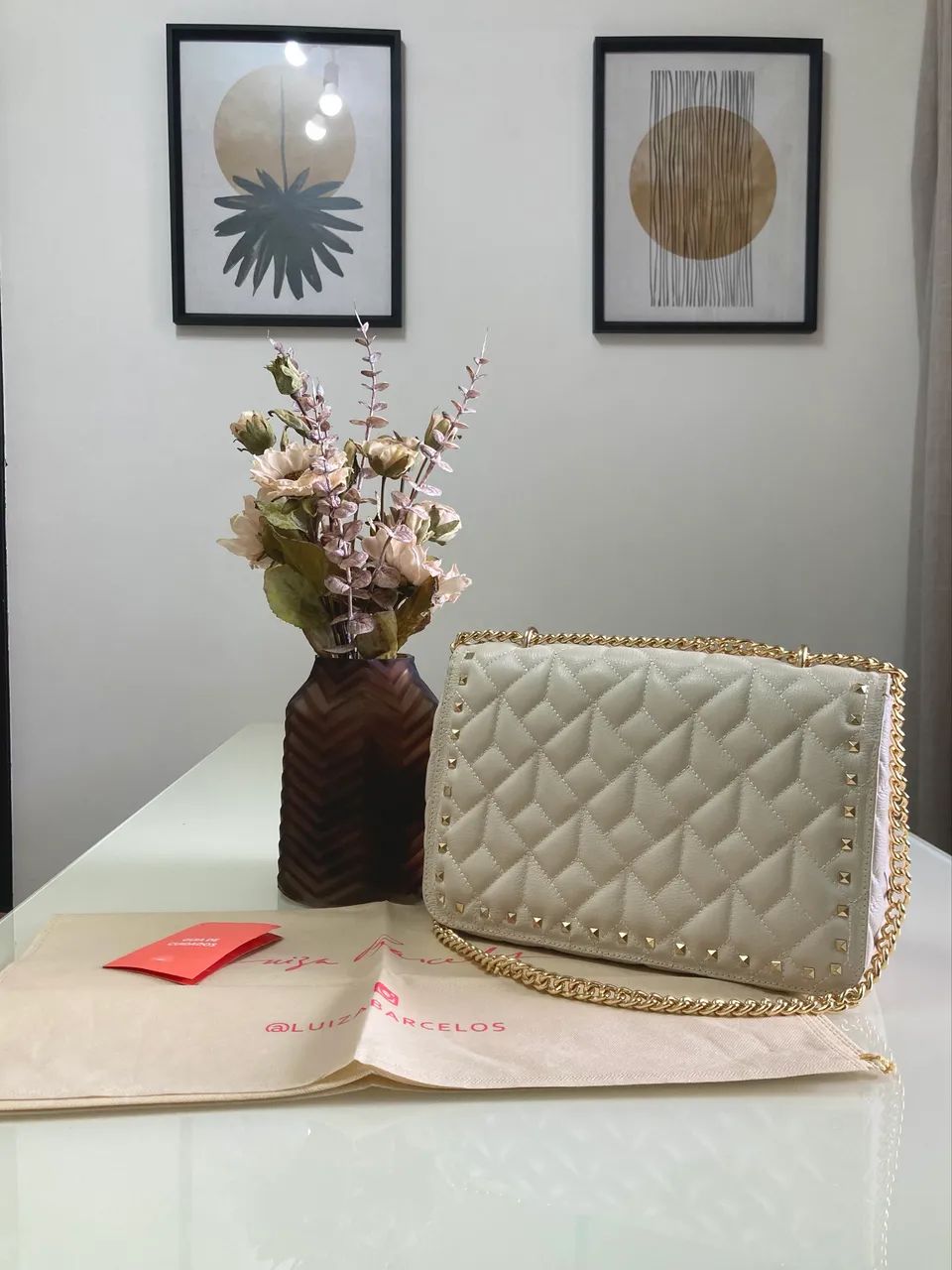 Bolsa Grande Luiza Barcelos Corrente e Spikes Off White - Foto 2