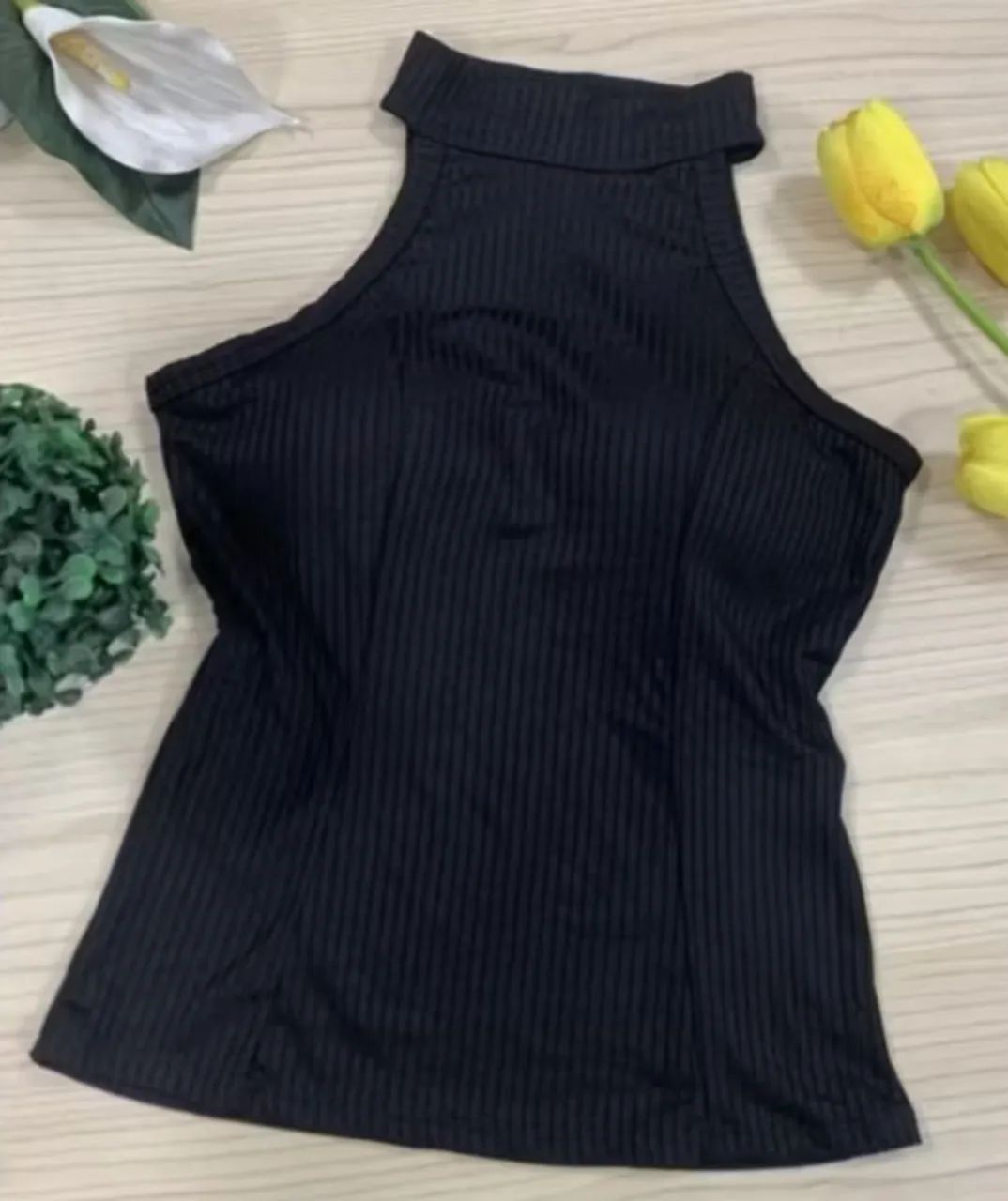 blusa gola alta canelada preta com bojo - Foto 2