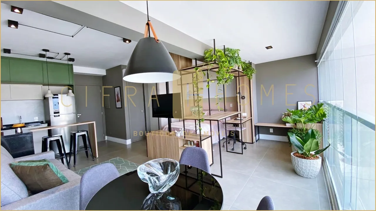 Studio mobiliado, para locação, com 40 m² bem distribuídos em condomínio completo no melho
