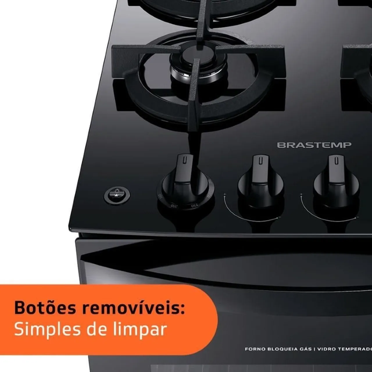 Vendo - Fogão Brastemp 4 Bocas Preto com Mesa de Vidro e Dupla Chama BFO4XAE