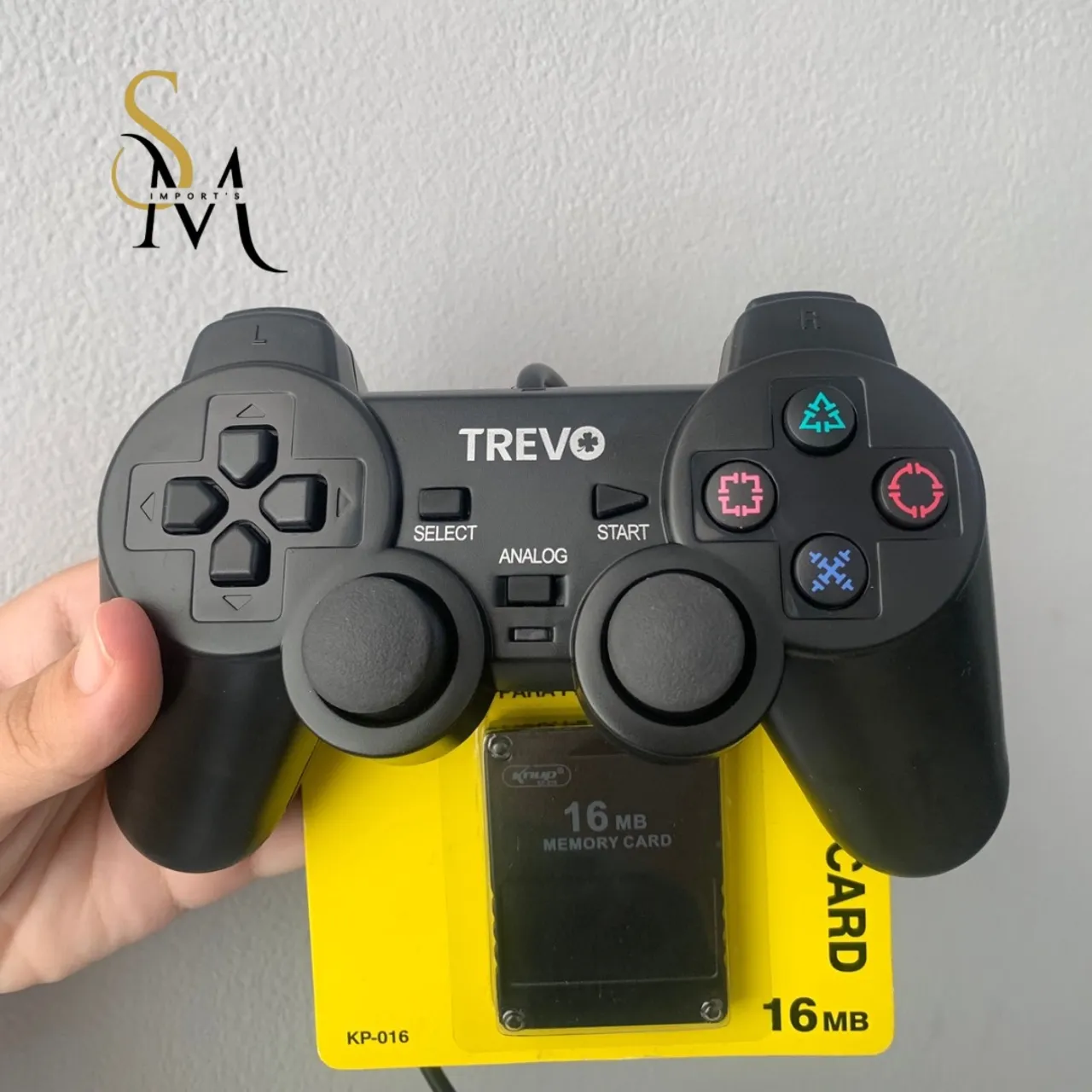 Kit Controle ps2 com fio mais Memory Card 16MB