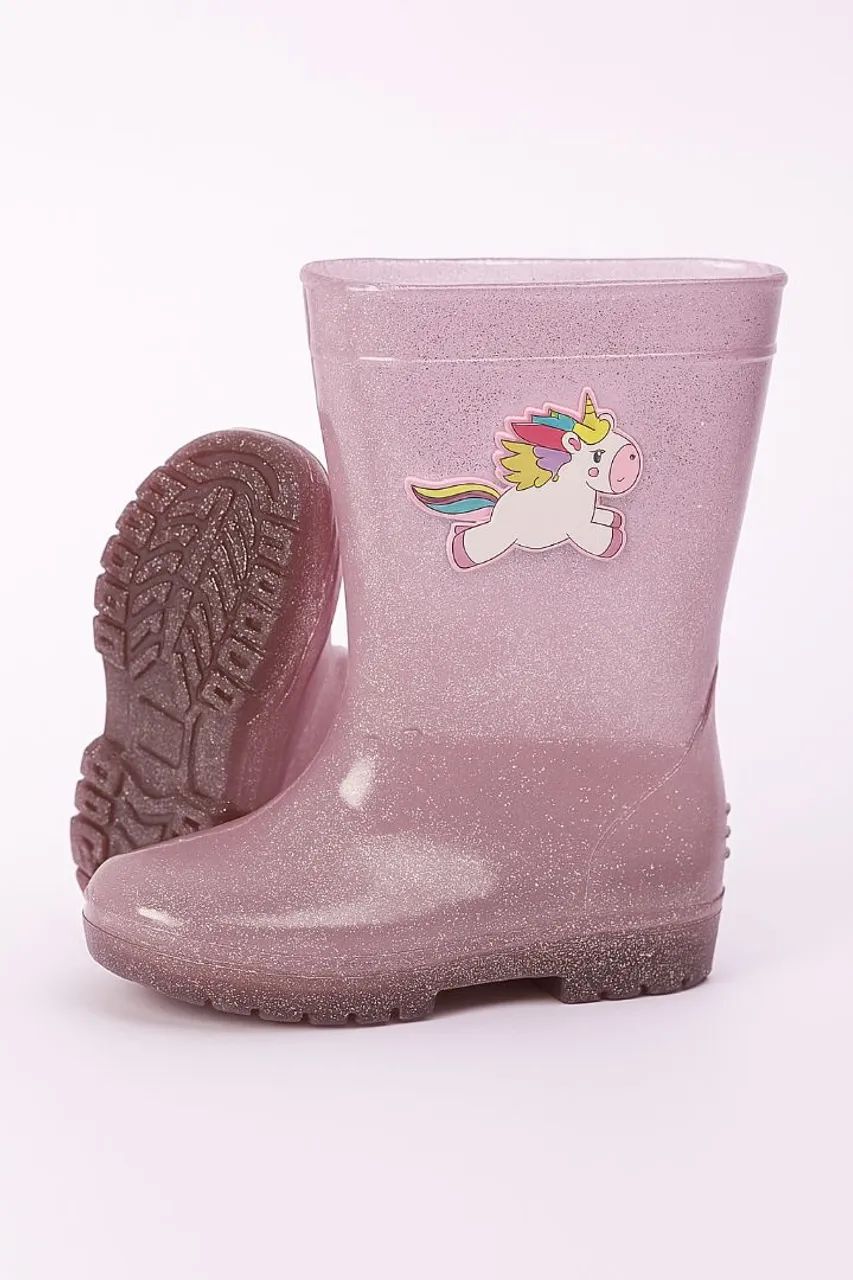 Botas de Chuva Infantil Unicórnio - Rosa Glitter tamanho 31/32