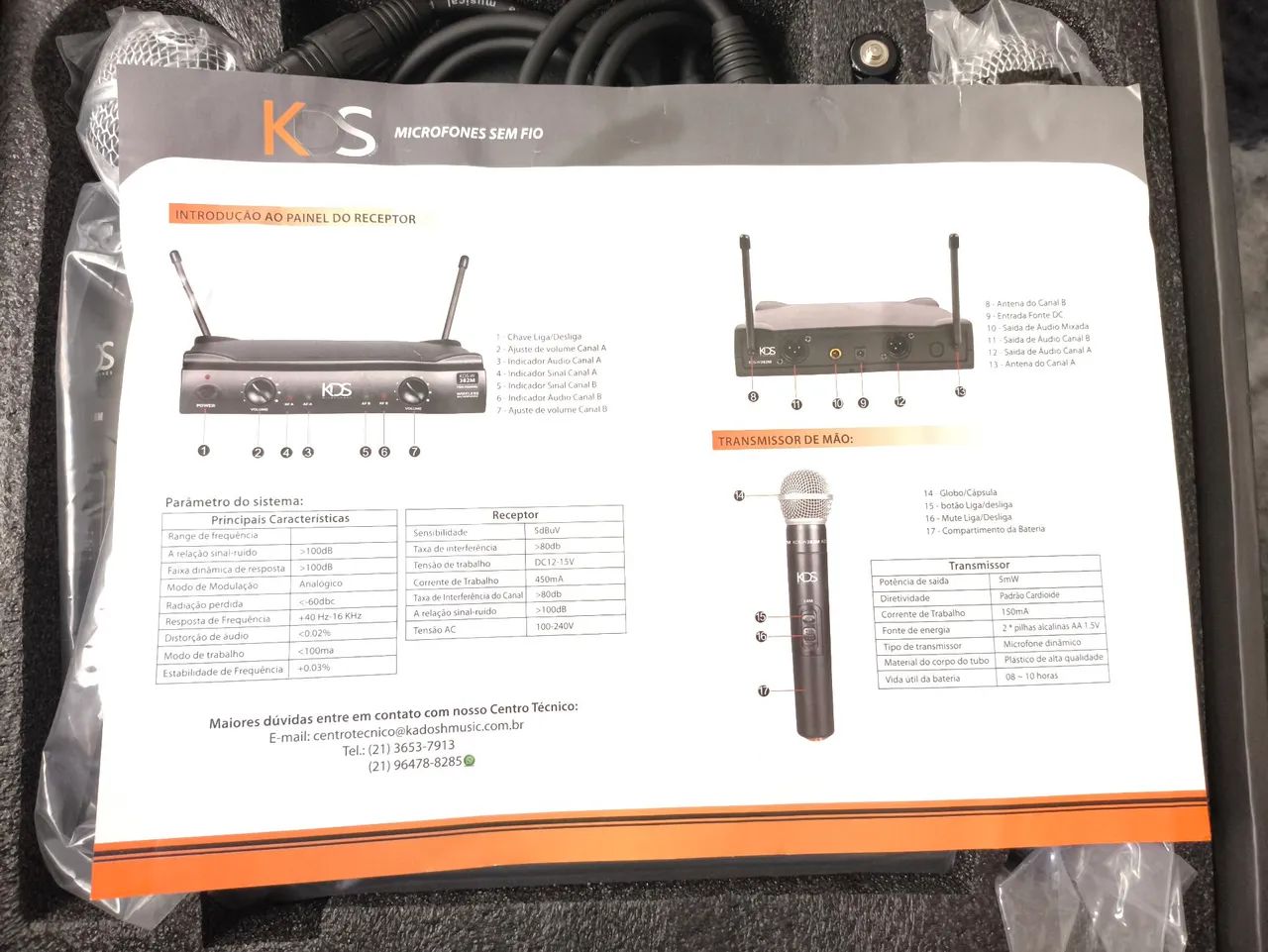Kit Microfone Sem fio KDS-W382M UHF Mão Duplo Kadosh - Foto 4