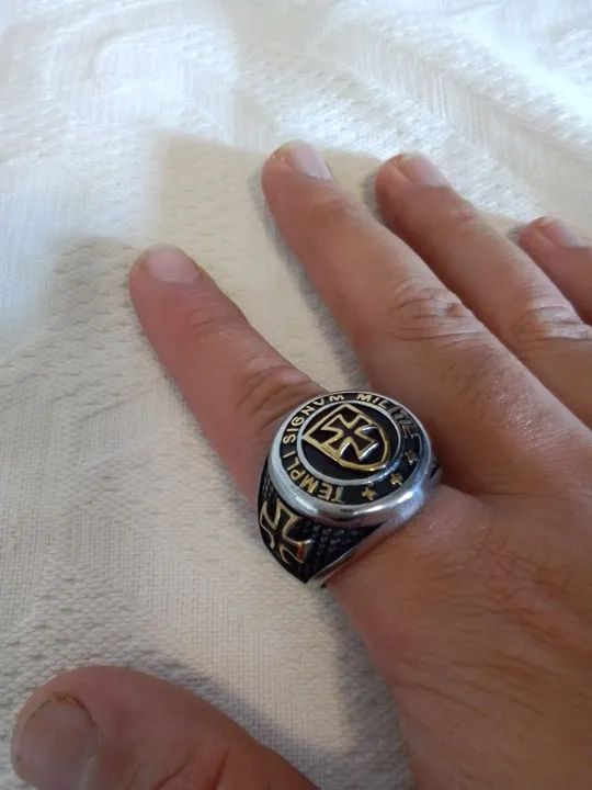 Anel de Aço Inoxidável com Cruz Templária - Foto 5