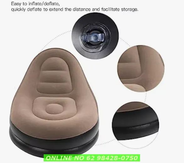 Sofá Inflável Com Pufe Portátil Resistente Poltrona Grande - Foto 3
