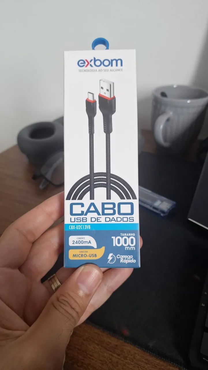 Cabo USB Tipo C 1m 2.4A Exbom - Carregamento Rápido