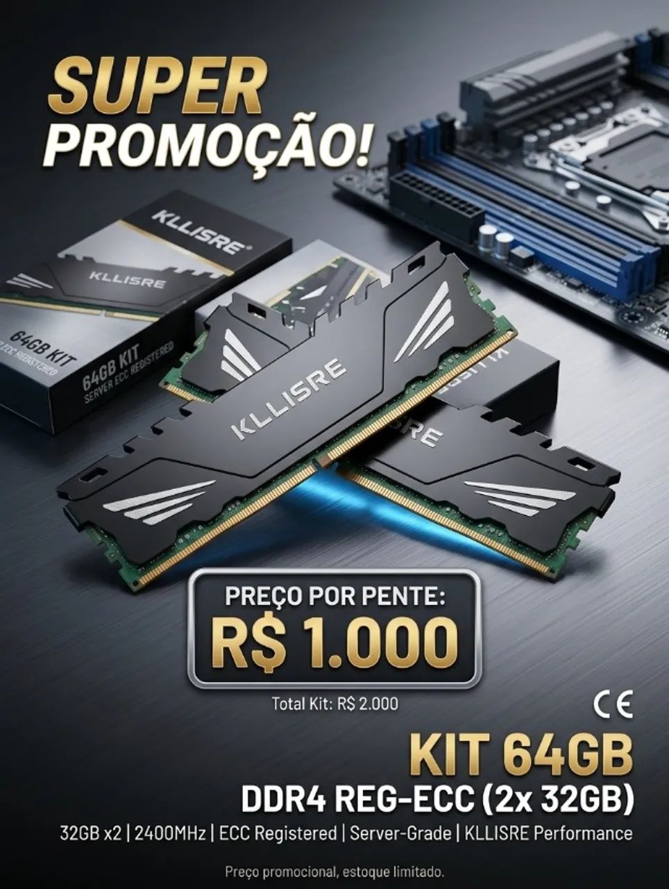 Memória Ecc 32gb Gamer E Servidor 2400mhz (2 unidades)