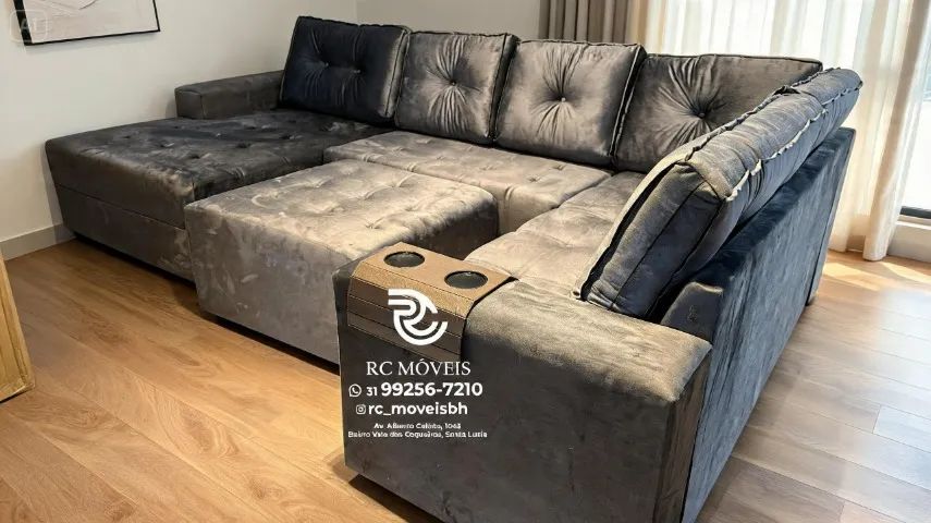 Sofá de Canto 3,10m Chaise e Puff Veludo Verde D33 Aconchegante - Foto 4