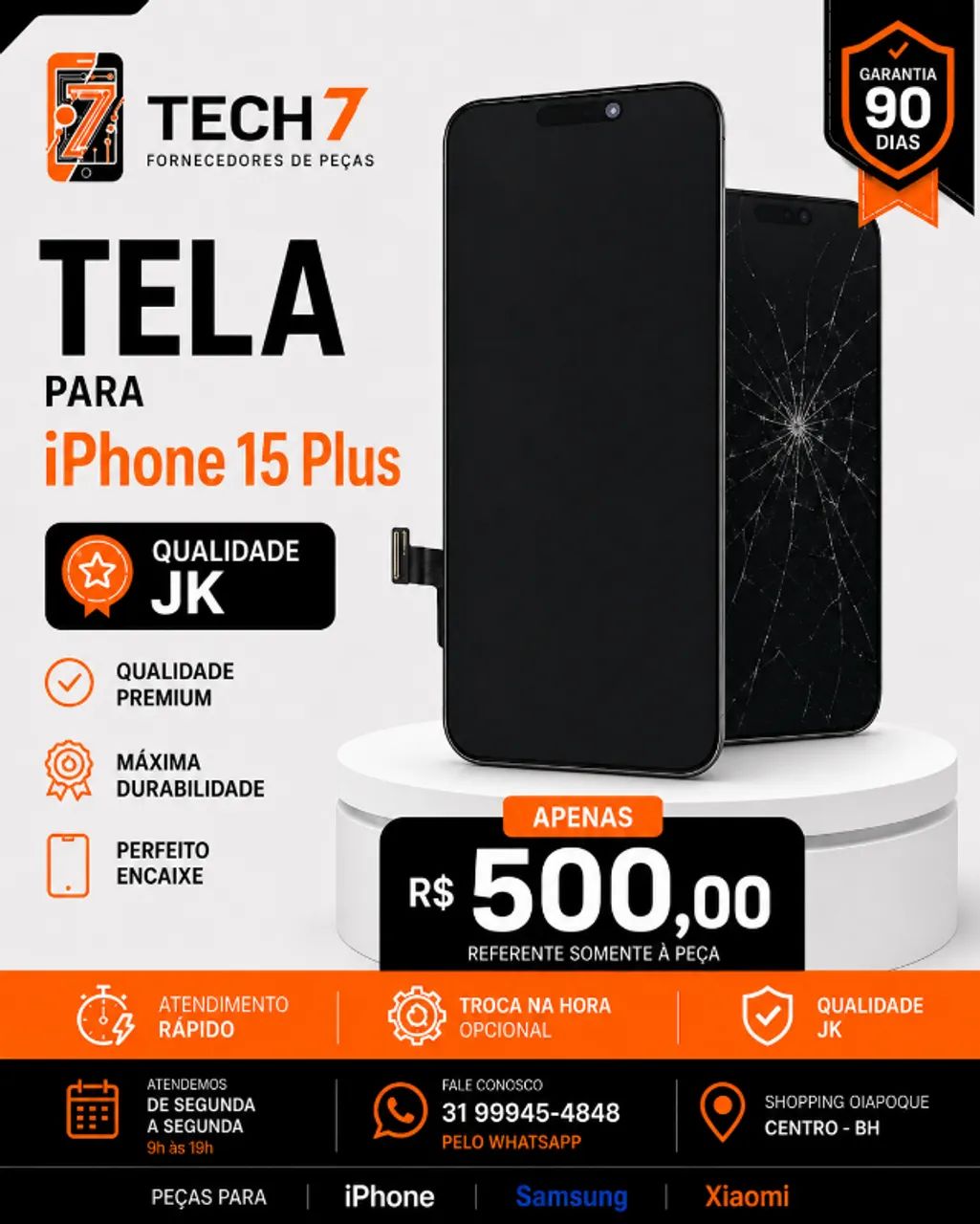 Tela iPhone 15 Plus JK com Garantia de 90 Dias